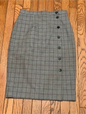 H&M Gray Plaid Button-Front Pencil Skirt